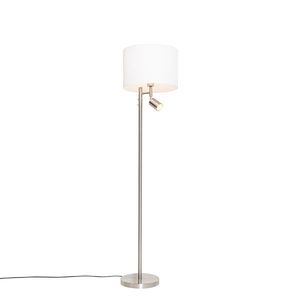 Stojací lampa z oceli s bílým stínítkem a lampičkou na čtení - Jelena obraz