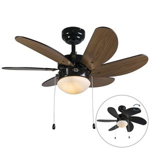 Stropní ventilátor černý s potiskem dřeva 80 cm s tahovým spínačem - Fresh obraz