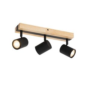 Stropní lampa černá se dřevem 3-světlo nastavitelná obdélníková - Jeana obraz