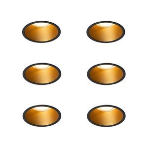 Set van 6 moderne inbouwspots zwart met goud GU10 70mm IP44 - Dept obraz