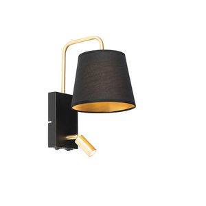 Moderní nástěnná lampa černá a zlatá s lampičkou na čtení - Renier obraz