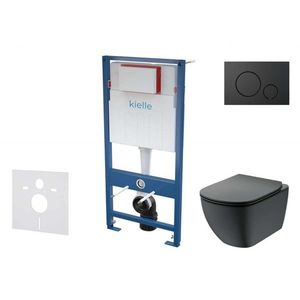 Kielle Genesis Set předstěnové instalace, klozetu Tesi a sedátka softclose, Aquablade, tlačítko Gemini lV, matná černá SANI11AD5501 obraz