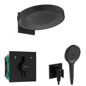 HANSGROHE Sprchový set s baterií pod omítku, s tělesem, průměr 36 cm, 3 proudy, matná černá SANI21HHH409 obraz