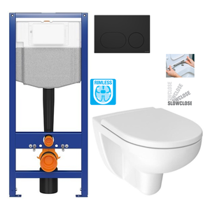 CERSANIT předstěnový instalační systém s černým tlačítkem K97-0637 + WC JIKA LYRA PLUS RIMLESS + SEDÁTKO DURAPLAST SLOWCLOSE K97-526 0637 LY2 obraz