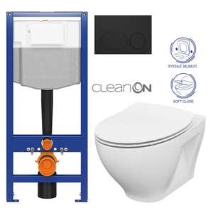 CERSANIT předstěnový instalační systém s černým tlačítkem K97-0637 + WC CERSANIT CLEANON MODUO + SEDÁTKO K97-526 0637 MO1 obraz