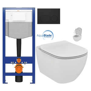CERSANIT předstěnový instalační systém s černým tlačítkem K97-0637 + WC Ideal Standard Tesi se sedátkem SoftClose, AquaBlade K97-526 0637 TE1 obraz