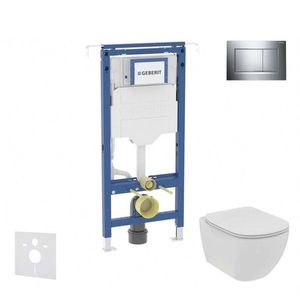 GEBERIT Duofix Set předstěnové instalace, klozetu a sedátka Ideal Standard Tesi, tlačítka Sigma30, Rimless, SoftClose, lesklý chrom/chrom mat SANI11CD1100 obraz