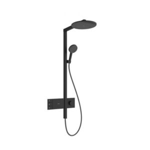 HANSGROHE Raindance Alive S Sprchový set s termostatem, průměr 30 cm, 3 proudy, EcoSmart, matná černá 24596670 obraz