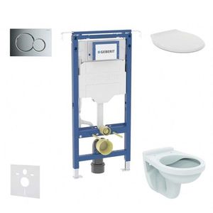 GEBERIT Duofix Set předstěnové instalace, klozet Alpha se sedátkem, tlačítko Sigma01, lesklý chrom SANI11CD1107 obraz