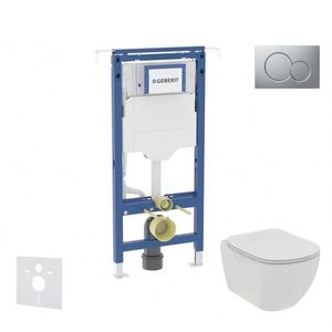 GEBERIT Duofix Set předstěnové instalace, klozetu a sedátka Ideal Standard Tesi, tlačítka Sigma01, Rimless, SoftClose, matný chrom SANI11CD2105 obraz