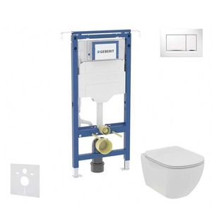 GEBERIT Duofix Set předstěnové instalace, klozetu a sedátka Ideal Standard Tesi, tlačítka Sigma30, Rimless, SoftClose, bílá/chrom SANI11CD3106 obraz