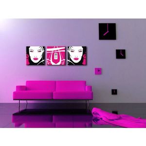 Ručně malovaný POP Art PINK WOMAN 3 dílný 150x50cm obraz