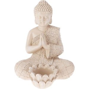 Zahradní dekorace Buddha na čajovou svíčku, 14 x 19 x 13 cm, krémová obraz