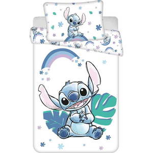 Bílé/modré bavlněné dětské povlečení do postýlky 135x100 cm Lilo and Stitch "Rainbow" – Jerry Fabrics obraz