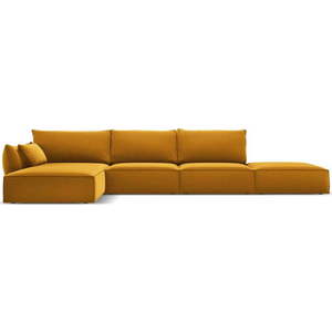 Sametová rohová pohovka v hořčicové barvě (levý roh/s lenoškou) Vanda – Mazzini Sofas obraz