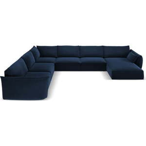Tmavě modrá sametová rohová pohovka (levý roh/do "U") Vanda – Mazzini Sofas obraz