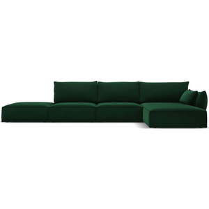 Tmavě zelená sametová rohová pohovka (pravý roh/s lenoškou) Vanda – Mazzini Sofas obraz