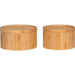 Bambusové úložné boxy v sadě 2 ks s víkem/dekorativní v přírodní barvě ø 15x8 cm Chefalu – House Nordic obraz