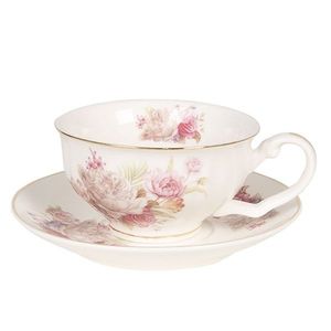 Bílý šálek s podšálkem s kytičkami - Ø 13*2 / 12*9*5 cm / 125ml 6CE0835 obraz