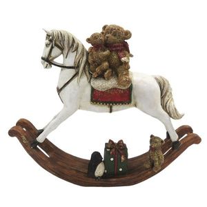 Bílo-hnědá antik dekorace houpací koník s medvídky - 21*5*17 cm 6PR2744 obraz