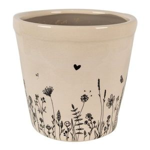 Béžový keramický obal na květináč s lučními květy Flora And Fauna M - Ø 15*14cm 6CEFAF0001M obraz