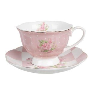 Bílo-růžový šálek a podšálkem s růžičkami Sweet Roses I - 12*9*6 cm / Ø 14*2 cm / 200 ml SWRKS-1 obraz