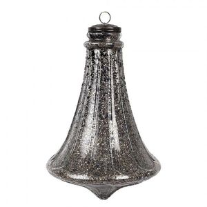 Stříbrnočerná skleněná vánoční ozdoba ve tvaru zvonku - 17*27 cm 6GL4532M obraz