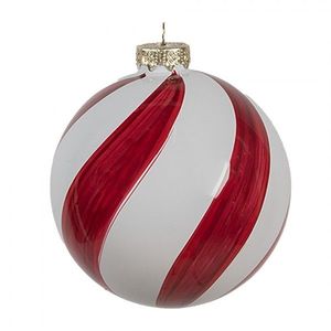 Červenobílá skleněná vánoční ozdoba koule M - Ø 8*8 cm 6GL4618 obraz