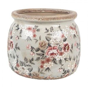 Zelený keramický dekorační květináč s květy Floria M - Ø 16*13 cm 6CE1964M obraz