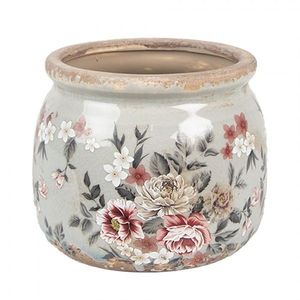 Zelený keramický dekorační květináč s květy Floria S - Ø 12*10 cm 6CE1964S obraz