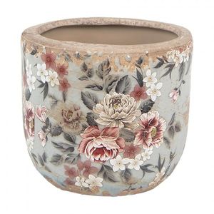 Zelený keramický dekorační květináč s květy Floria M - Ø 14*13 cm 6CE1966M obraz