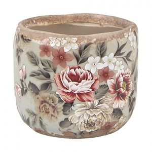 Zelený keramický dekorační květináč s květy Floria S - Ø 10*9 cm 6CE1966S obraz