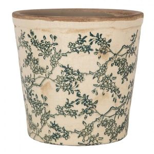 Keramický obal na květináč se zelenými kvítky Gian M - Ø 17*16 cm 6CE1976M obraz