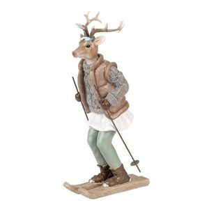 Vánoční dekorace jelen ve svetru na lyžích - 16*11*31 cm 6PR5529 obraz