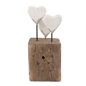 Bílo-hnědá antik dřevěná dekorace srdce na podstavci Rustic - 7*6*15 cm 6H2418 obraz