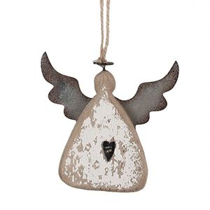 Závěsná dřevěná figurka anděl se srdíčkem Angel Rustic - 10*2*10 cm 6H2428 obraz