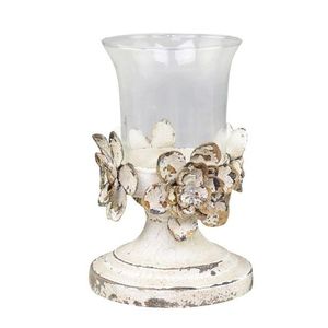 Béžový antik svícen na noze zdobený květy Brocante - Ø 12*18 cm 71050419 obraz