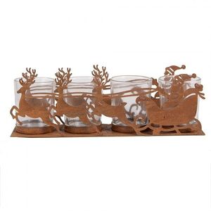 Rezavý kovový vánoční svícen Santa se spřežením Brocante rust - 25*8*8 cm 6Y5937 obraz