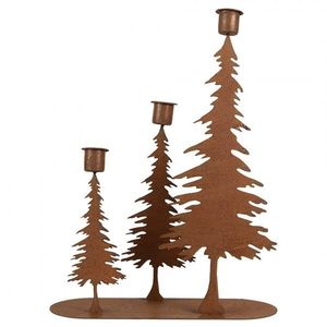 Rezavý kovový vánoční svícen se stromky na úzké svíčky Brocante rust - 14*14*26 cm 6Y5936 obraz