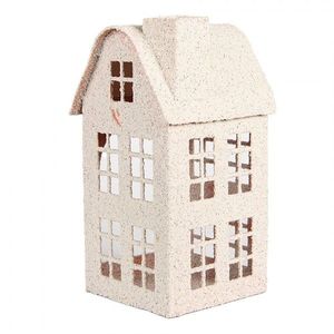 Béžový antik kovový svícen domek Vintage House - 14*14*26 cm 6Y5935 obraz