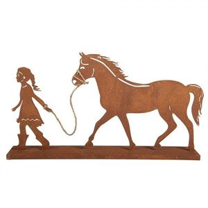Rezavá kovová dekorace dívka s koněm Brocante rust - 42*7*22 cm 6Y5929 obraz