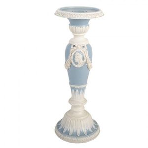 Modro-bílý svícen na úzkou svíčku se zdobením - Ø 10*27 cm 6PR5801 obraz