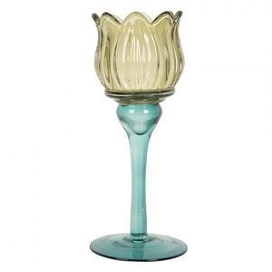 Tyrkysovo-zelený skleněný svícen tulipán Colorful Garden - Ø 7*19 cm 6GL5350 obraz