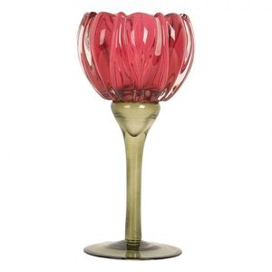 Růžový skleněný svícen květina Colorful Garden - Ø 8*18 cm 6GL5349 obraz