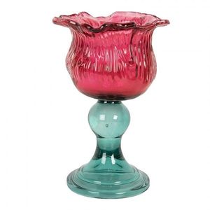 Tyrkysovo-růžový skleněný svícen tulipán Colorful Garden - Ø 10*16 cm 6GL5347 obraz