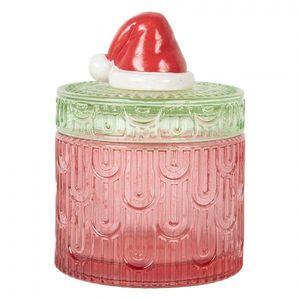 Červeno-zelená skleněná úložná dóza se santovo čepkou - Ø 9*12 cm 6GL5343 obraz