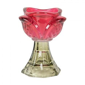 Zeleno-růžový skleněný svícen tulipán Colorful Garden - Ø 7*10 cm 6GL5342P obraz