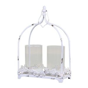 Krémová antik kovová lucerna na 2 svíčky Étienne - 25*12*38 cm 25068819 obraz