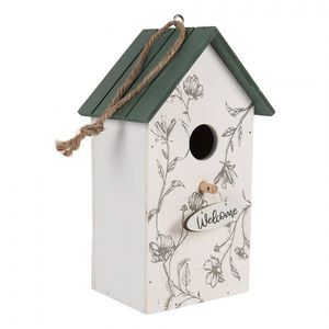 Zeleno-bílá dřevěná ptačí budka s květy Birdhouse - 15*10*22 cm 6H2440 obraz