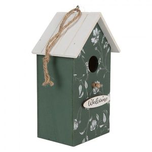 Bílo-zelená dřevěná ptačí budka s květy Birdhouse - 15*10*22 cm 6H2439 obraz